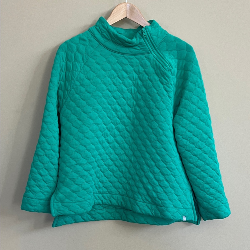 Talbots Kelly Green Quilted Cozy Pullover with Asymmetrical Zipper